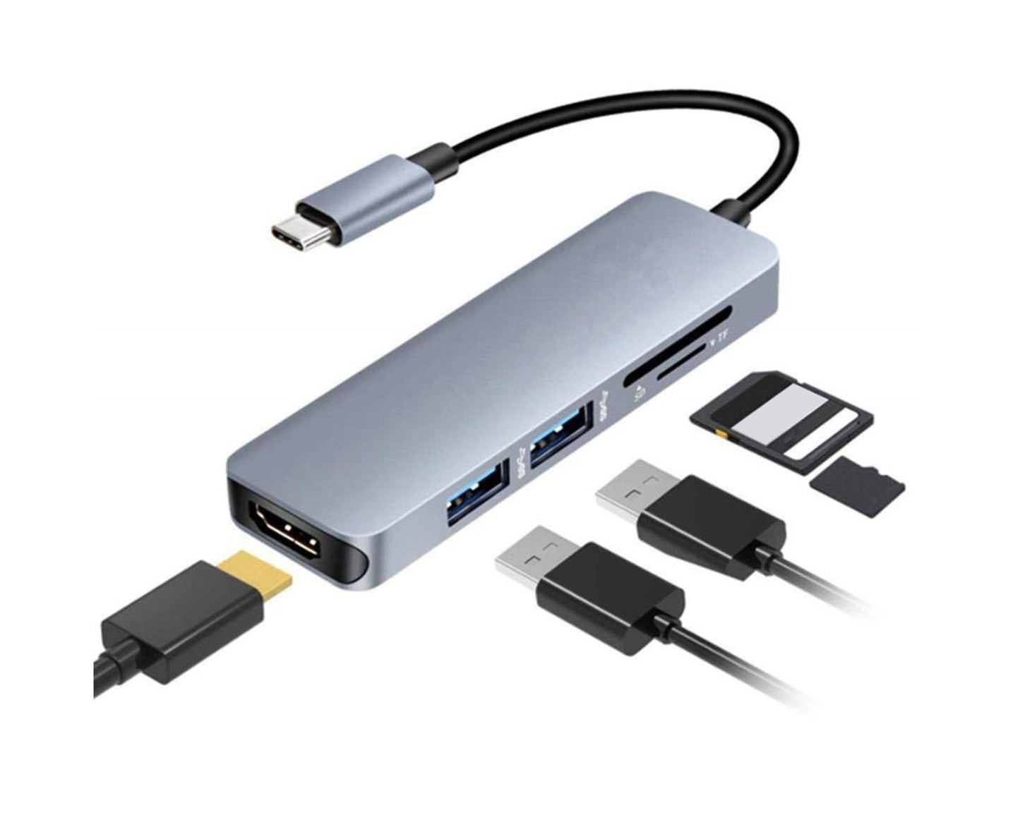 Docking Station High-speed Transmission Data Transfer Plug Play Type-C to HDMI-compatible USB Adapter Hub Dock for Office Grey
