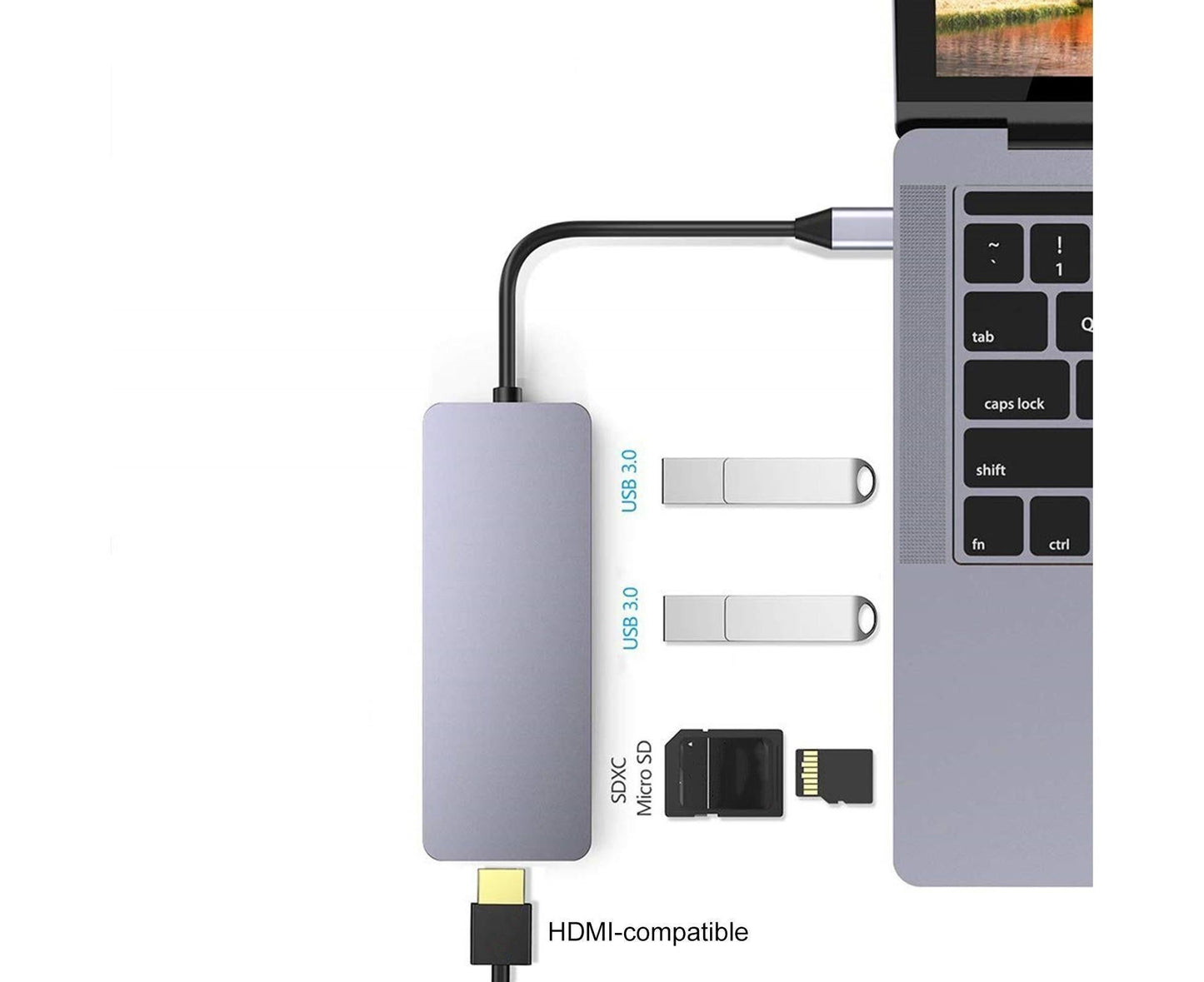 Docking Station High-speed Transmission Data Transfer Plug Play Type-C to HDMI-compatible USB Adapter Hub Dock for Office Grey