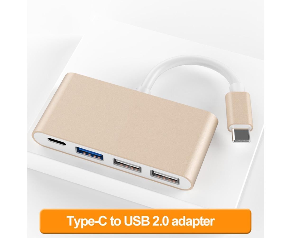 Portable 4 in 1 Type-C to USB 2.0 3.0 Converter Adapter Hub Cable for MacBook Silver