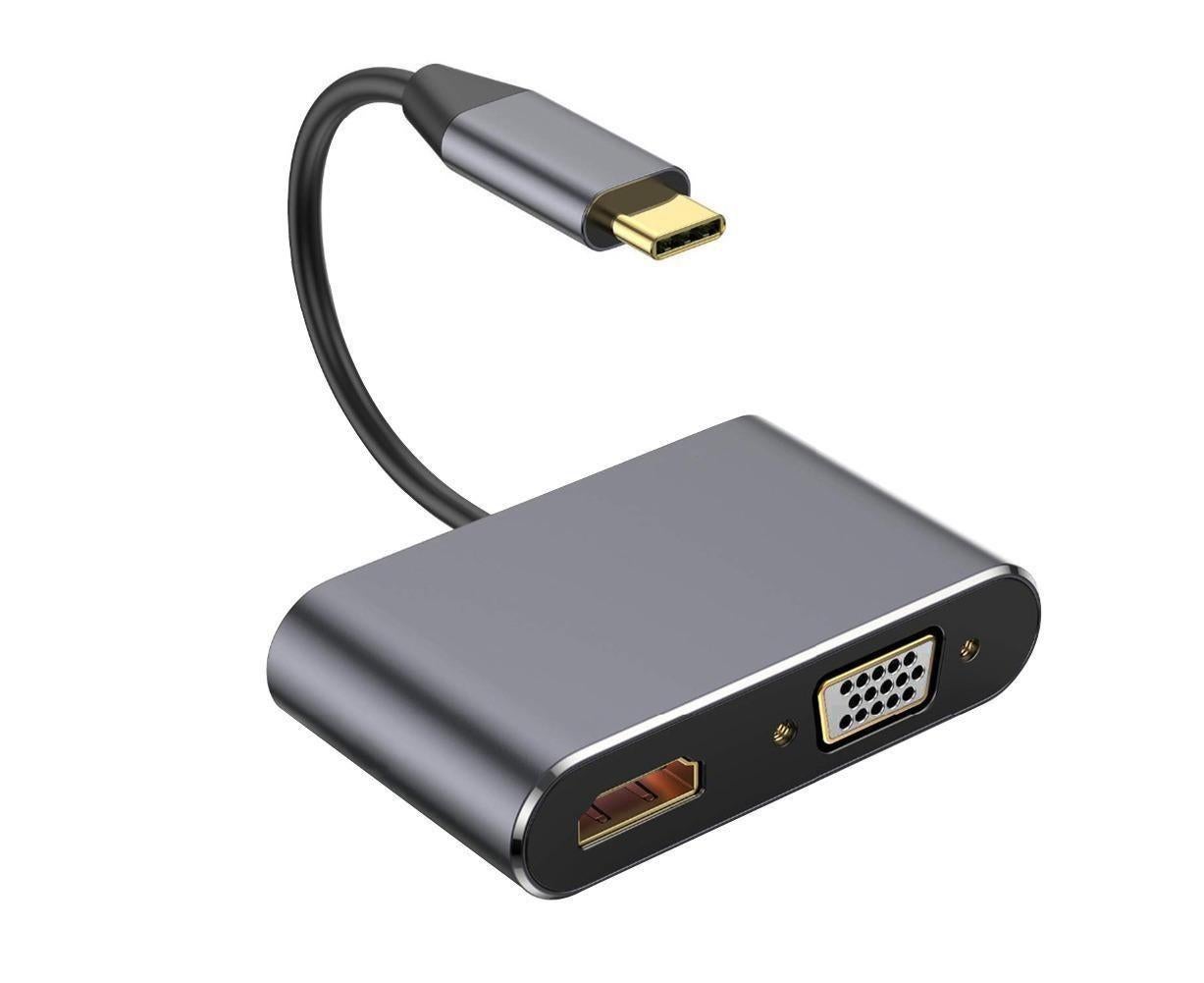 Type C to HDMI-compatible 4K VGA USB3.0 Audio Video Converter Charging Port Hub Adapter Grey