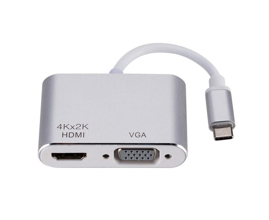 Universal USB 3.1 Type C to VGA HDMI-compatible 4K Converter Cable Adapter Cord Port HUB Silver