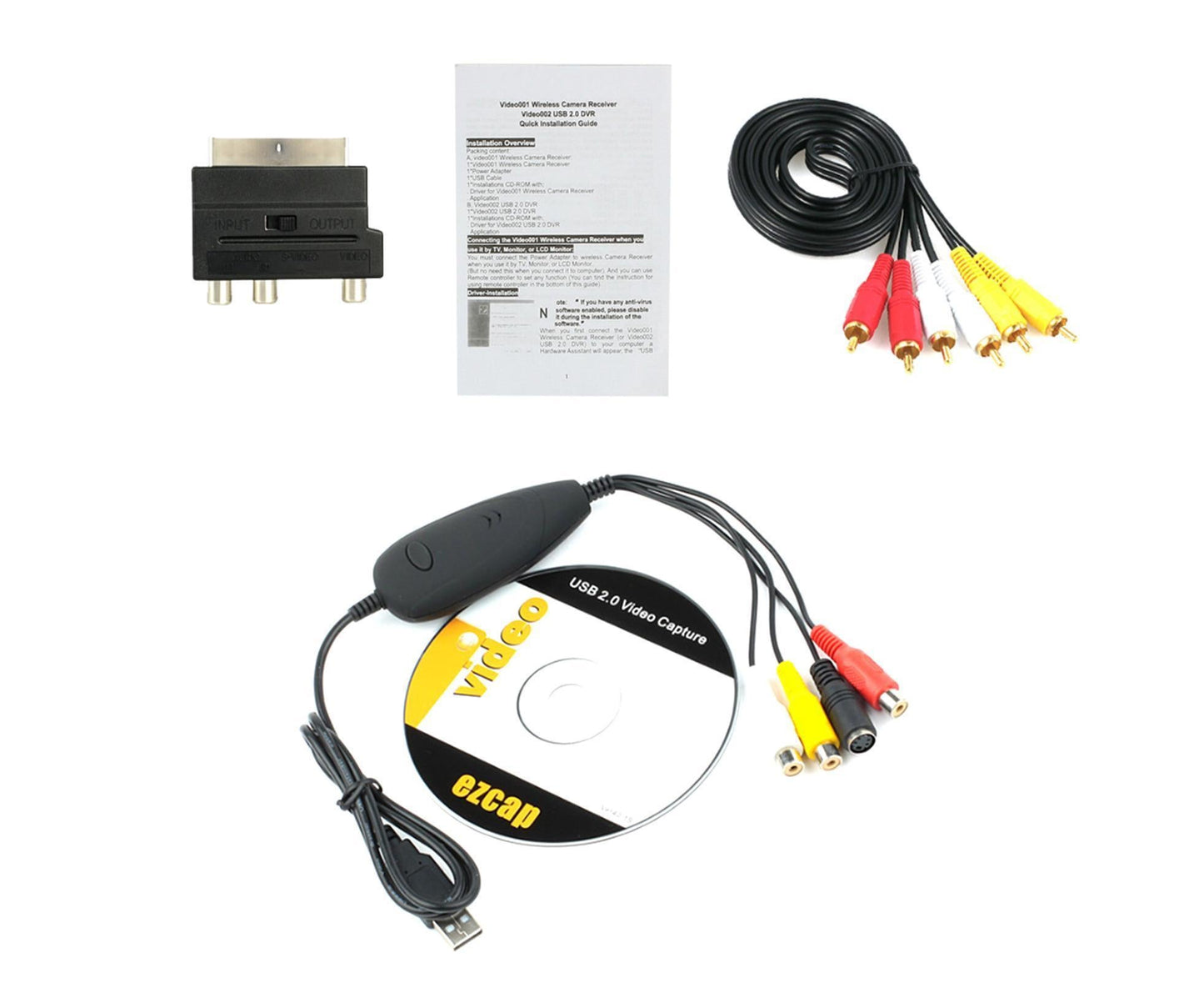 USB 2.0 Video Audio to HDD Converter Capture Card 3RCA Cable Scart RCA Adapter Black