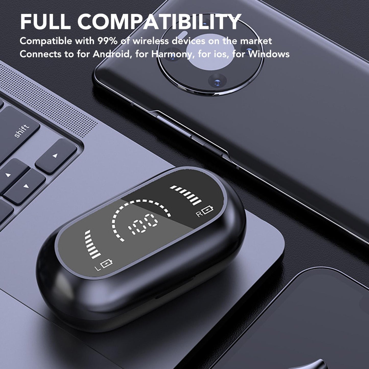 Open Ear Bluetooth Earbuds HiFi Noise Cancelling Waterproof Clip On Wireless Earphone for Cycling Driving Sports