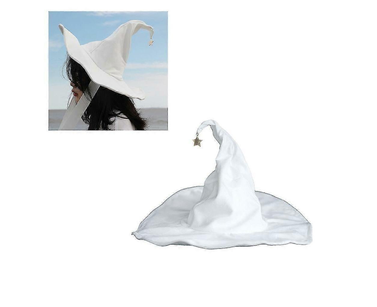 Lace-up Strap Witch Hat Women Adult Halloween White Wizard Hat Party Headgear
