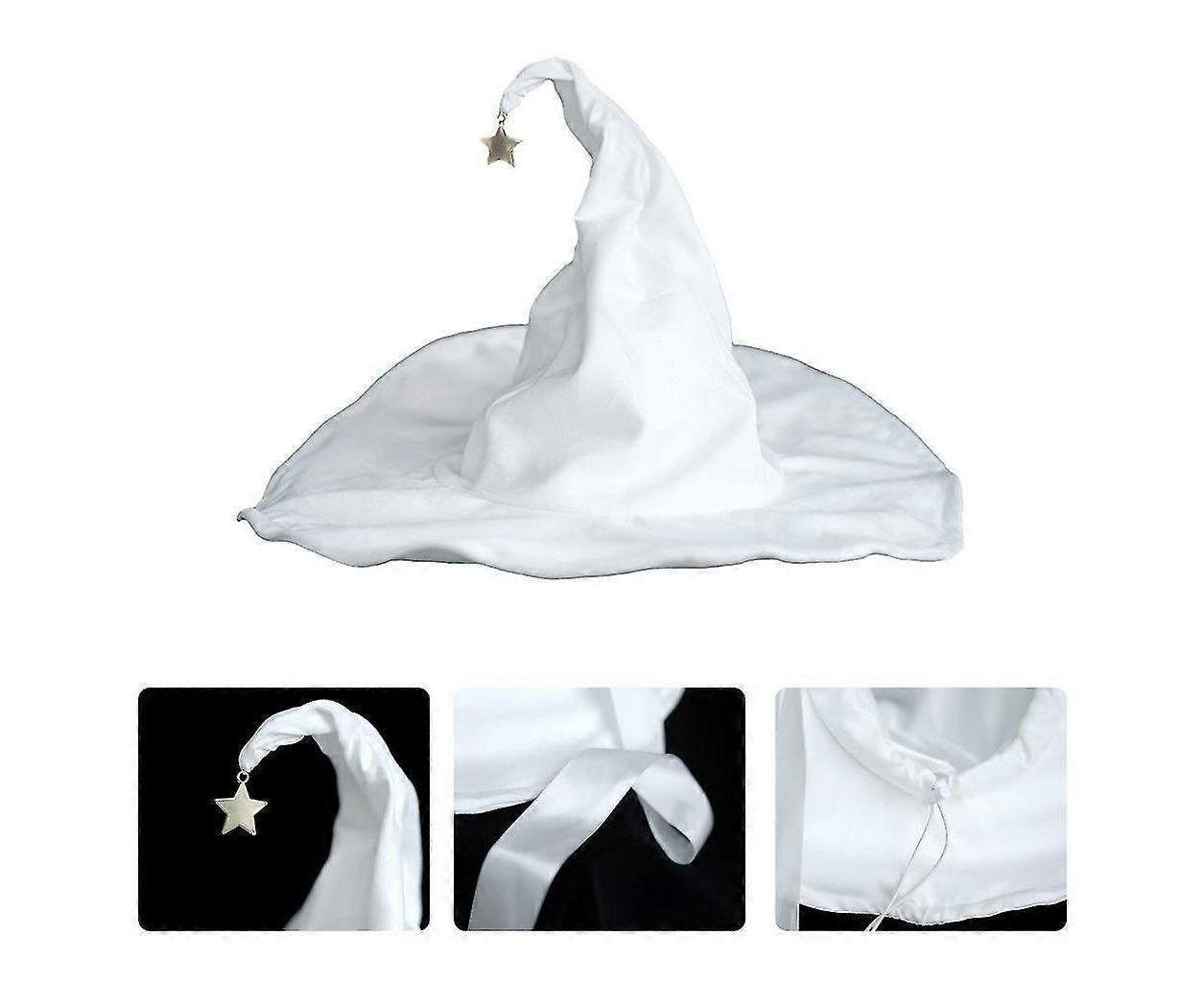 Lace-up Strap Witch Hat Women Adult Halloween White Wizard Hat Party Headgear
