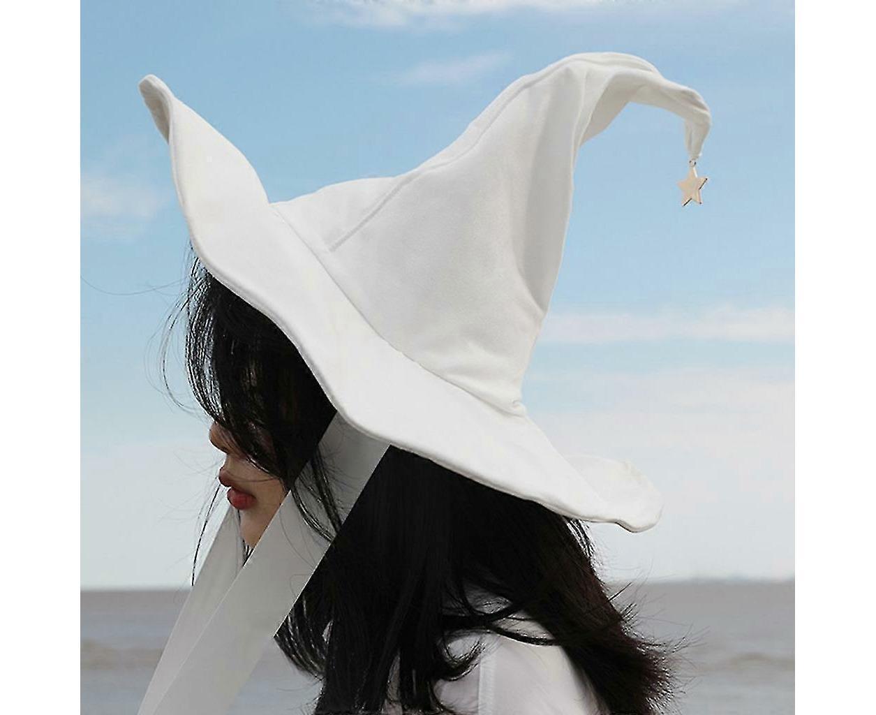 Lace-up Strap Witch Hat Women Adult Halloween White Wizard Hat Party Headgear