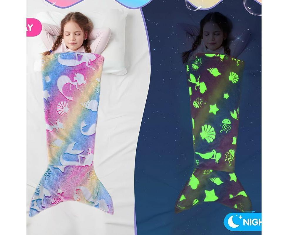 Shell Mermaid Blanket Glow in The Dark Sleeping Bag Babies Birthday Gift Daughte