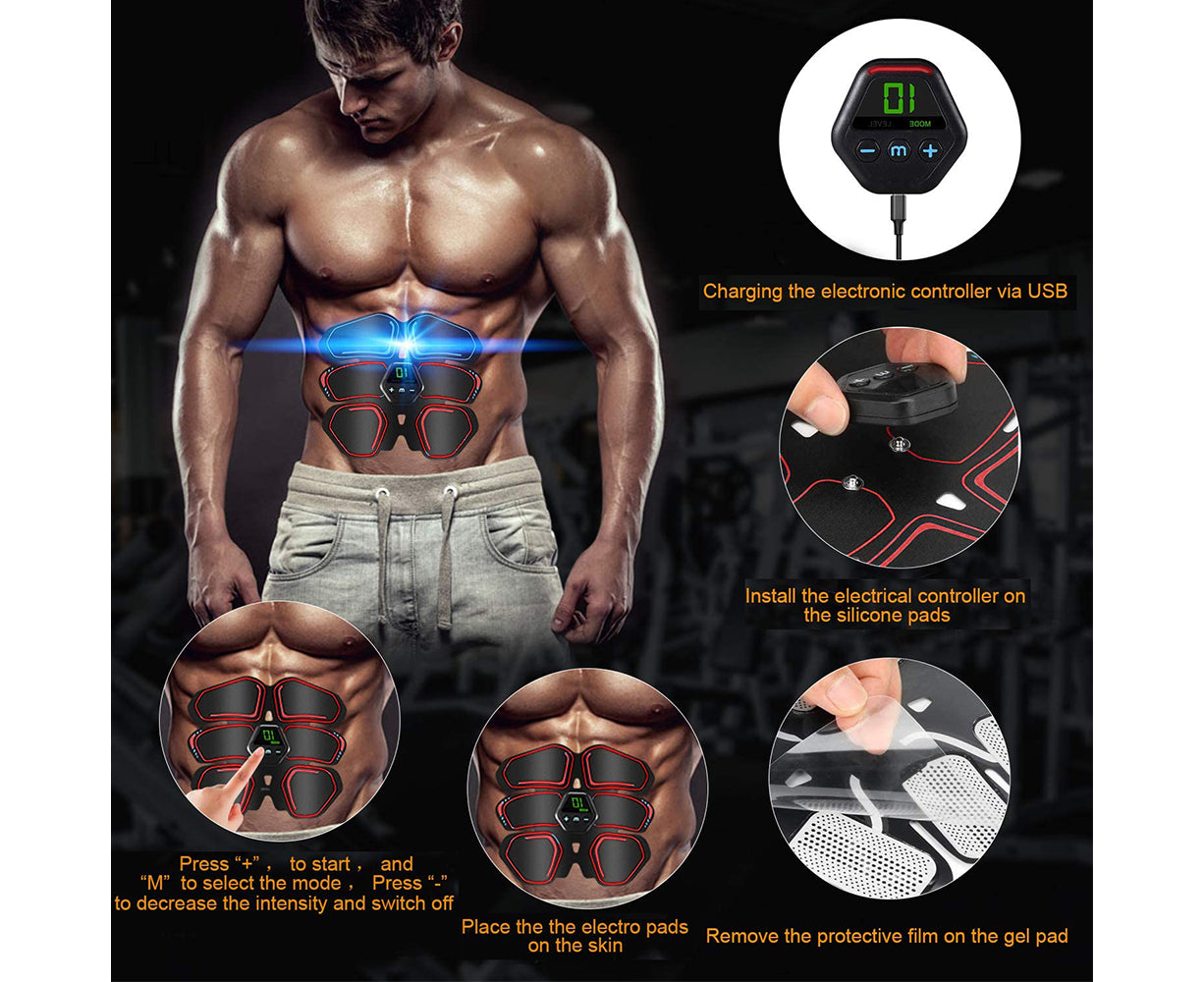 Muscle Toner Abdominal Toning Belt ABS Toner Body Muscle Trainer Wireless Portable Unisex Fitness Training Gear - Red