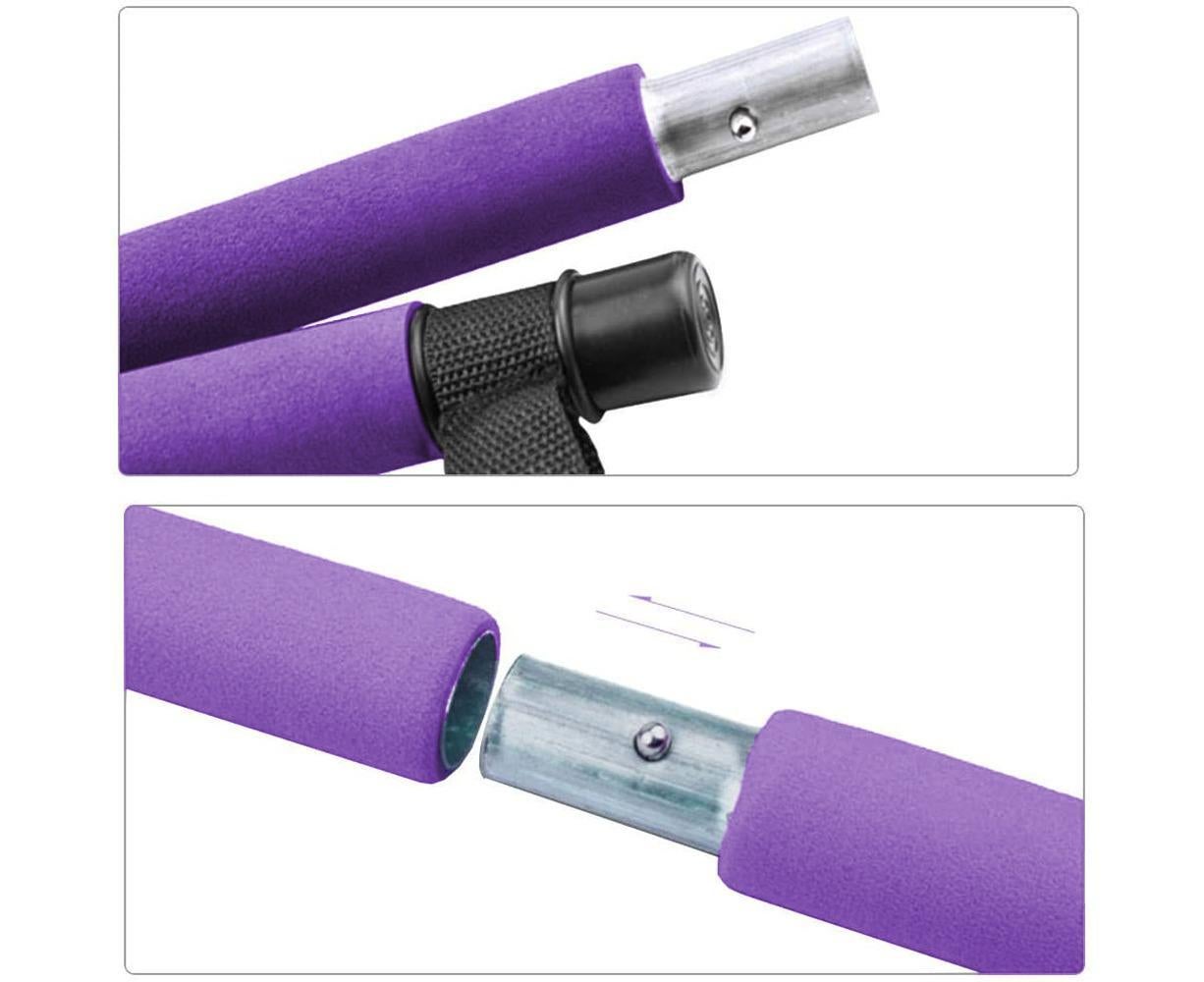 Pilates Exercise Stick Kit,Portable Compact 3-Section Yoga Resistance Bands for Legs and Butt, Pilates Bar with Foot Strap for Full Body Workout - Purple