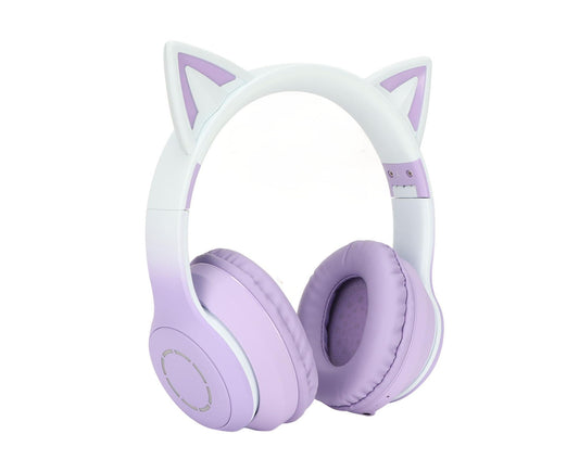 Cat Ear Bluetooth Gaming Headphones Wireless Foldable Music Headset with LED Light Detachable Microphone 3.5mm Cable Purple