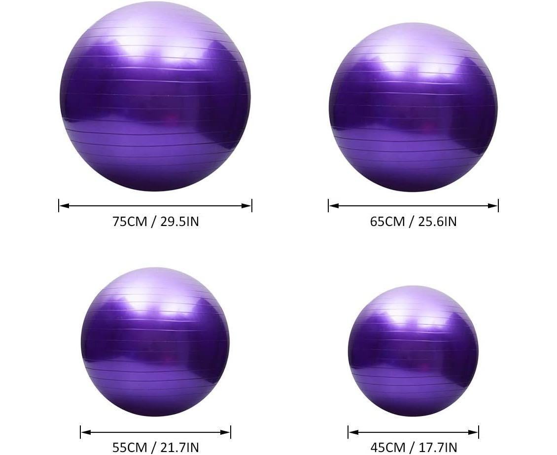 Yoga ball, anti-burst, thickened, stability, balance ball, pilates, barre, physiotherapy, exercise ball, gift, air pump - Diameter 65 cm