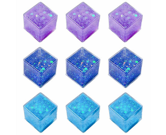 9Pcs Calming Relaxing Water Toy For Boy and Girls And Adults, Home Office Desk Decor, Dynamic Sand, Purple+Dark Blue+Light Blue, 2.6*2.6*2.6cm
