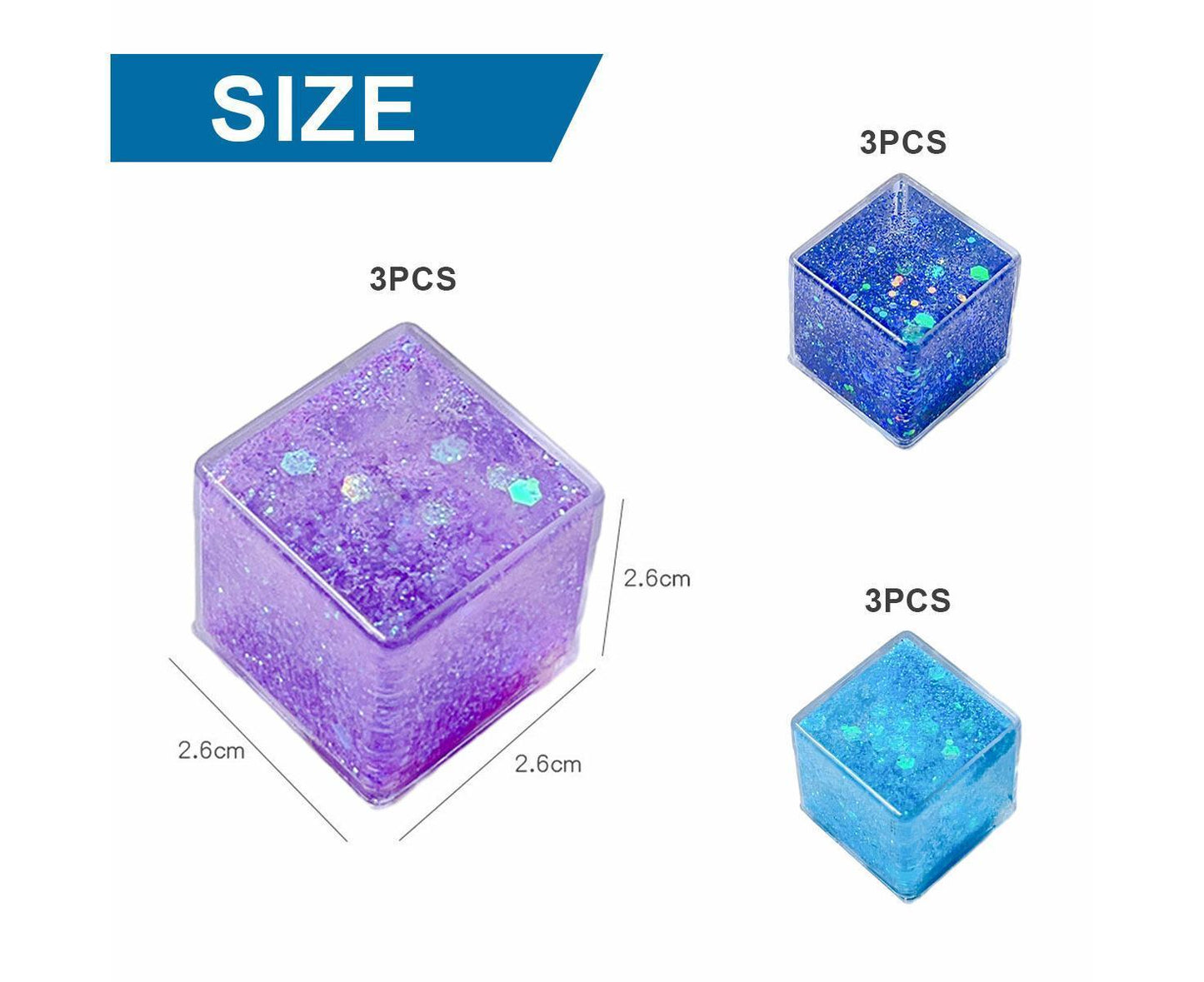 9Pcs Calming Relaxing Water Toy For Boy and Girls And Adults, Home Office Desk Decor, Dynamic Sand, Purple+Dark Blue+Light Blue, 2.6*2.6*2.6cm