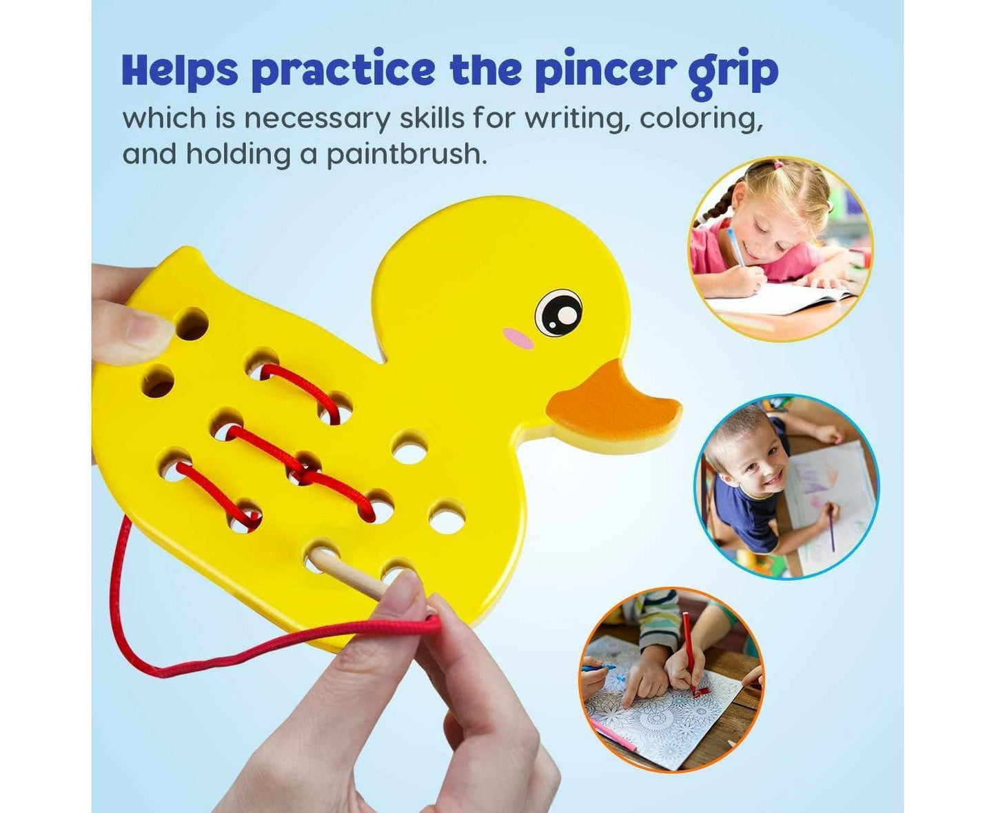 Wooden Lacing Duck And Elephant, 2Pcs Animals Fine Motor Skills Threading Toys, Airplane Car Travel Game Montessori Cognition Preschool Puzzle Gift For Yea