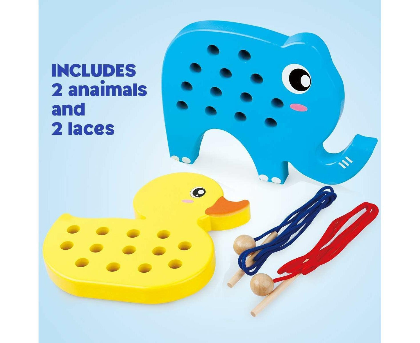 Wooden Lacing Duck And Elephant, 2Pcs Animals Fine Motor Skills Threading Toys, Airplane Car Travel Game Montessori Cognition Preschool Puzzle Gift For Yea
