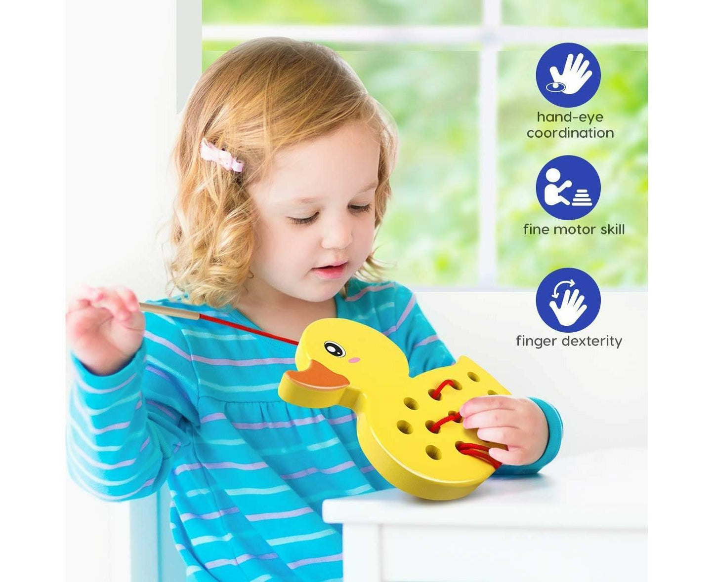 Wooden Lacing Duck And Elephant, 2Pcs Animals Fine Motor Skills Threading Toys, Airplane Car Travel Game Montessori Cognition Preschool Puzzle Gift For Yea