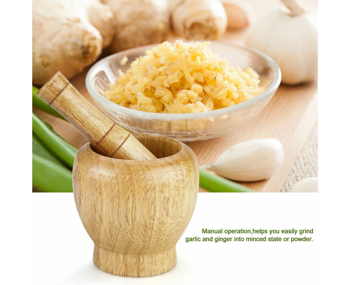 Kitchen Hand Manual Wood Garlic Ginger Spices Mortar Pestle Set Grinding Bowl Grinder
