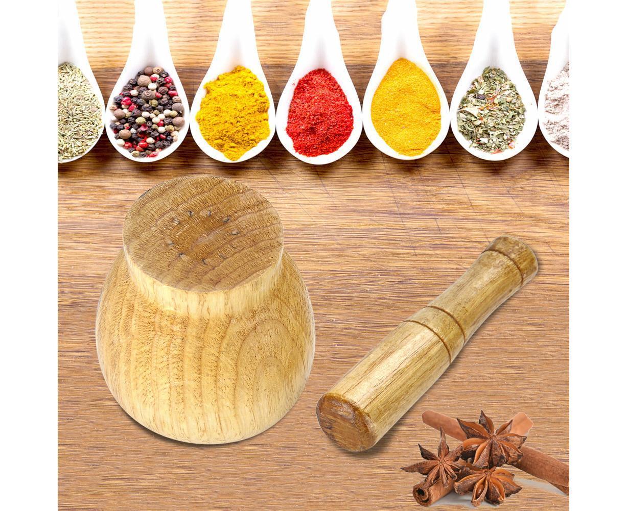 Kitchen Hand Manual Wood Garlic Ginger Spices Mortar Pestle Set Grinding Bowl Grinder