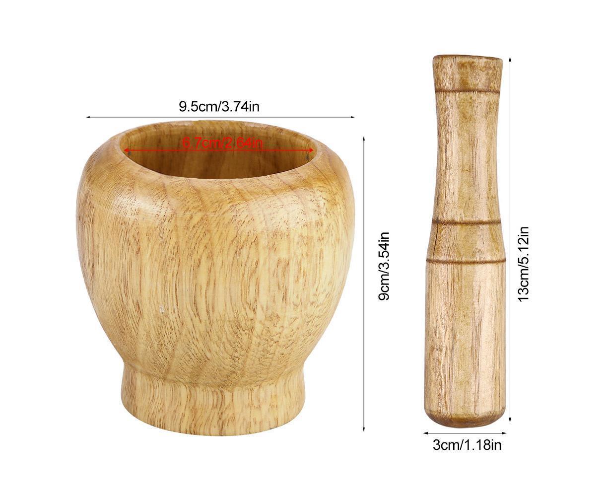 Kitchen Hand Manual Wood Garlic Ginger Spices Mortar Pestle Set Grinding Bowl Grinder