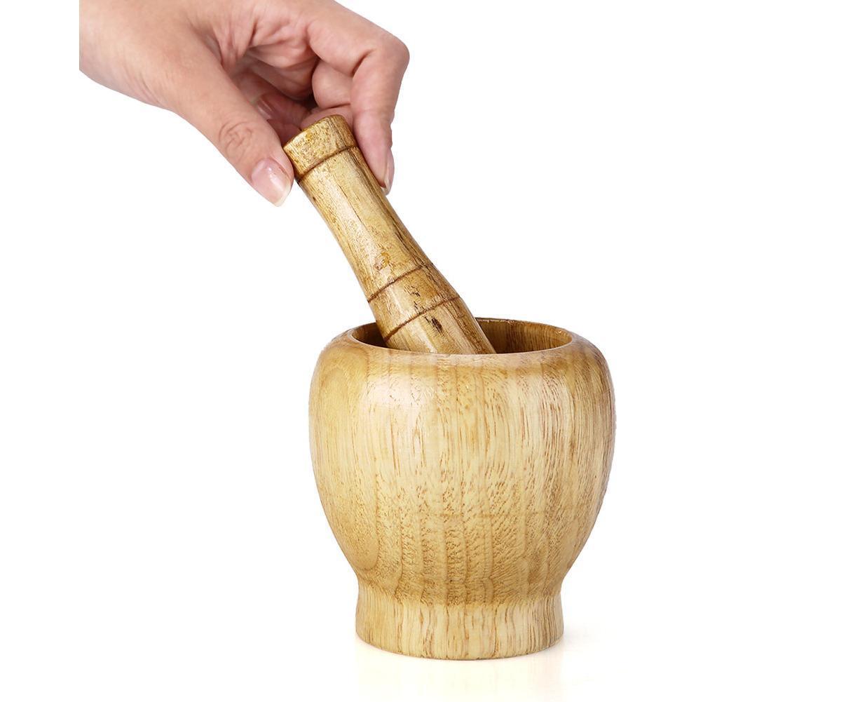 Kitchen Hand Manual Wood Garlic Ginger Spices Mortar Pestle Set Grinding Bowl Grinder