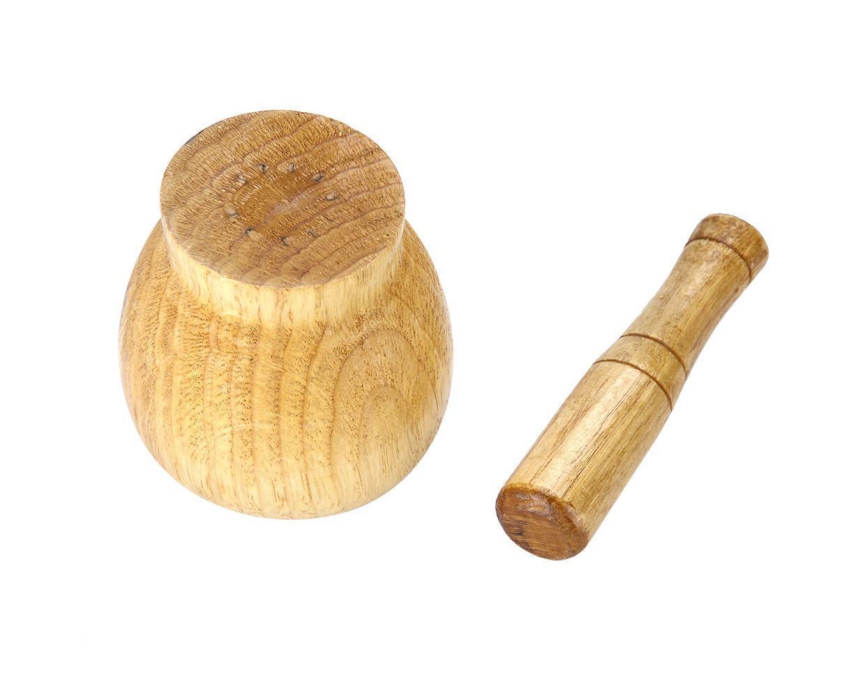 Kitchen Hand Manual Wood Garlic Ginger Spices Mortar Pestle Set Grinding Bowl Grinder