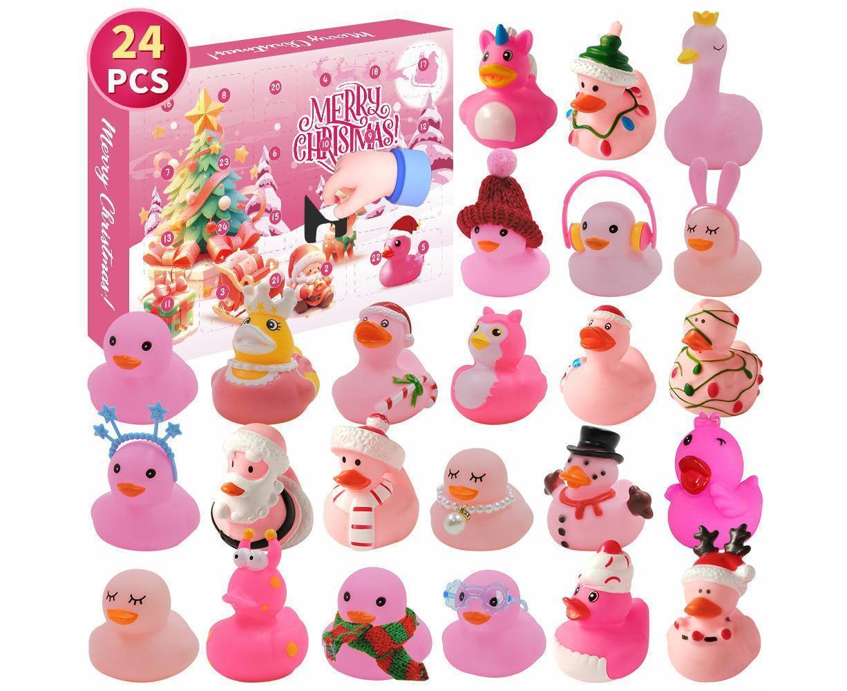 Christmas Advent Calendar 24Days Countdown Rubber Ducks Xmas Toys-Pink