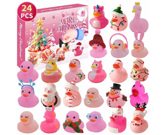 Christmas Advent Calendar 24Days Countdown Rubber Ducks Xmas Toys-Pink