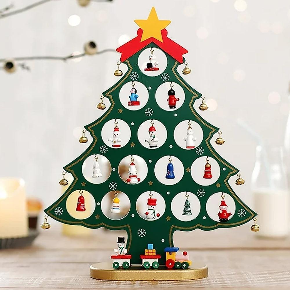 24 Days Advent Calendar Set Wooden Tabletop Christmas Tree with Christmas Tree Decorative Ornaments