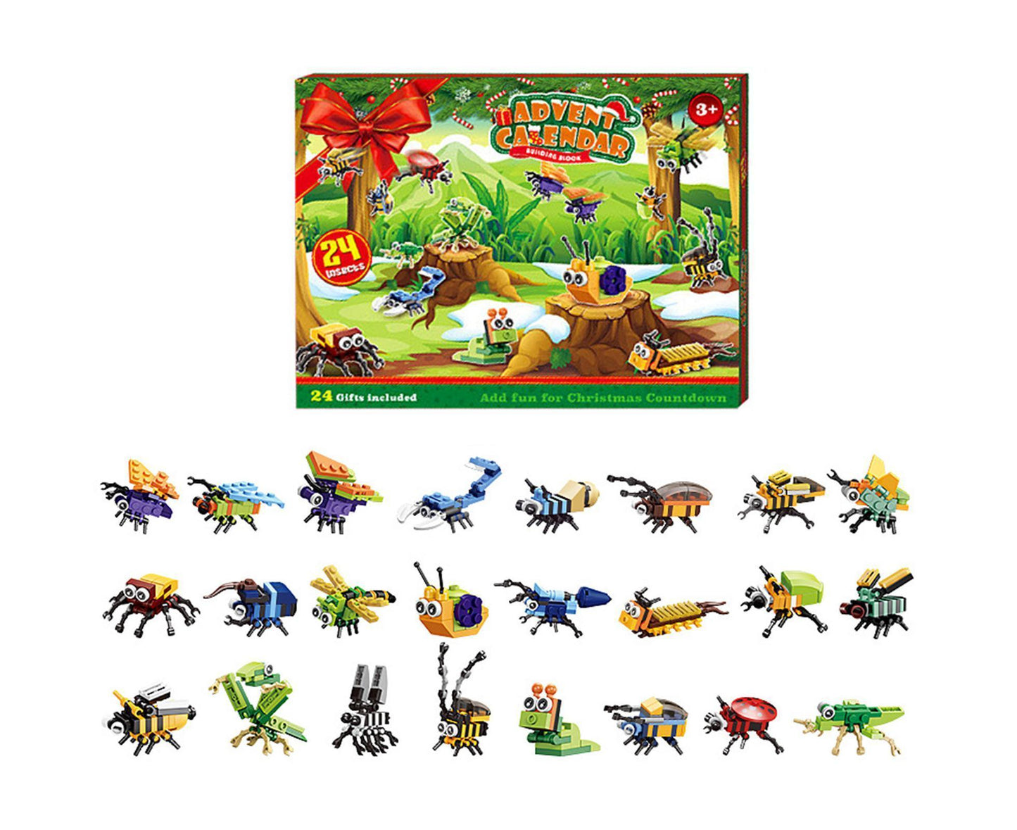 Christmas 24-piece Countdown Surprise Blind Box Insect Combination Boy and Girl's Assembly Small Particle Building Block Toys