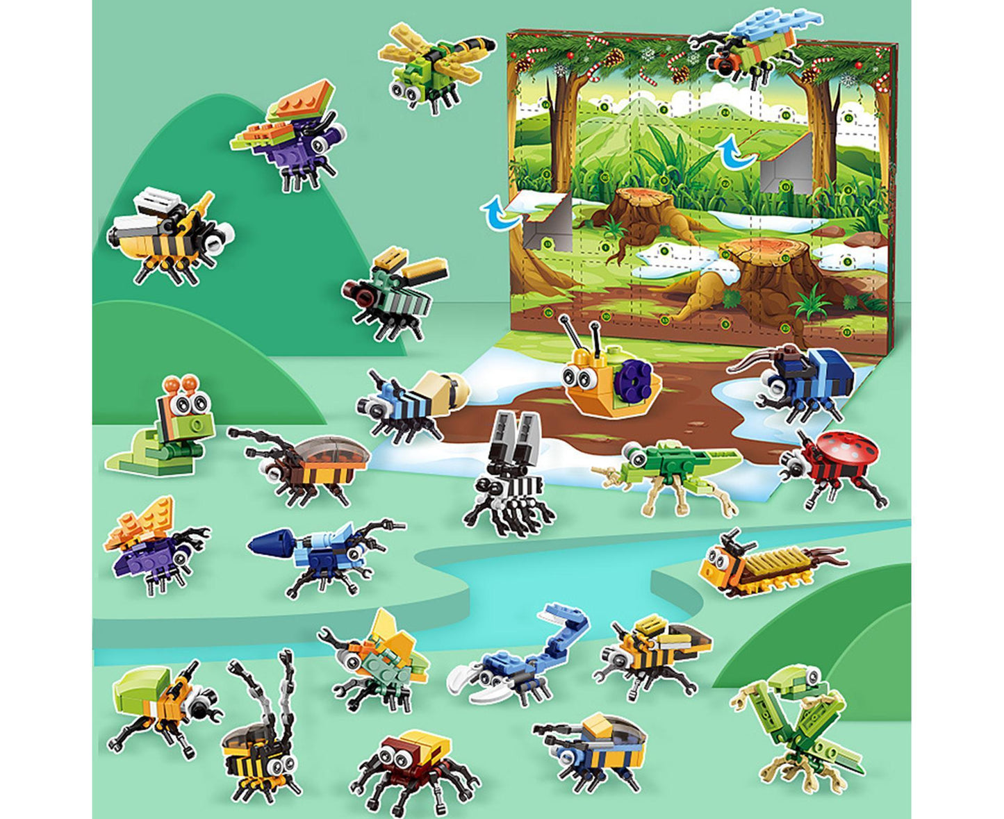 Christmas 24-piece Countdown Surprise Blind Box Insect Combination Boy and Girl's Assembly Small Particle Building Block Toys