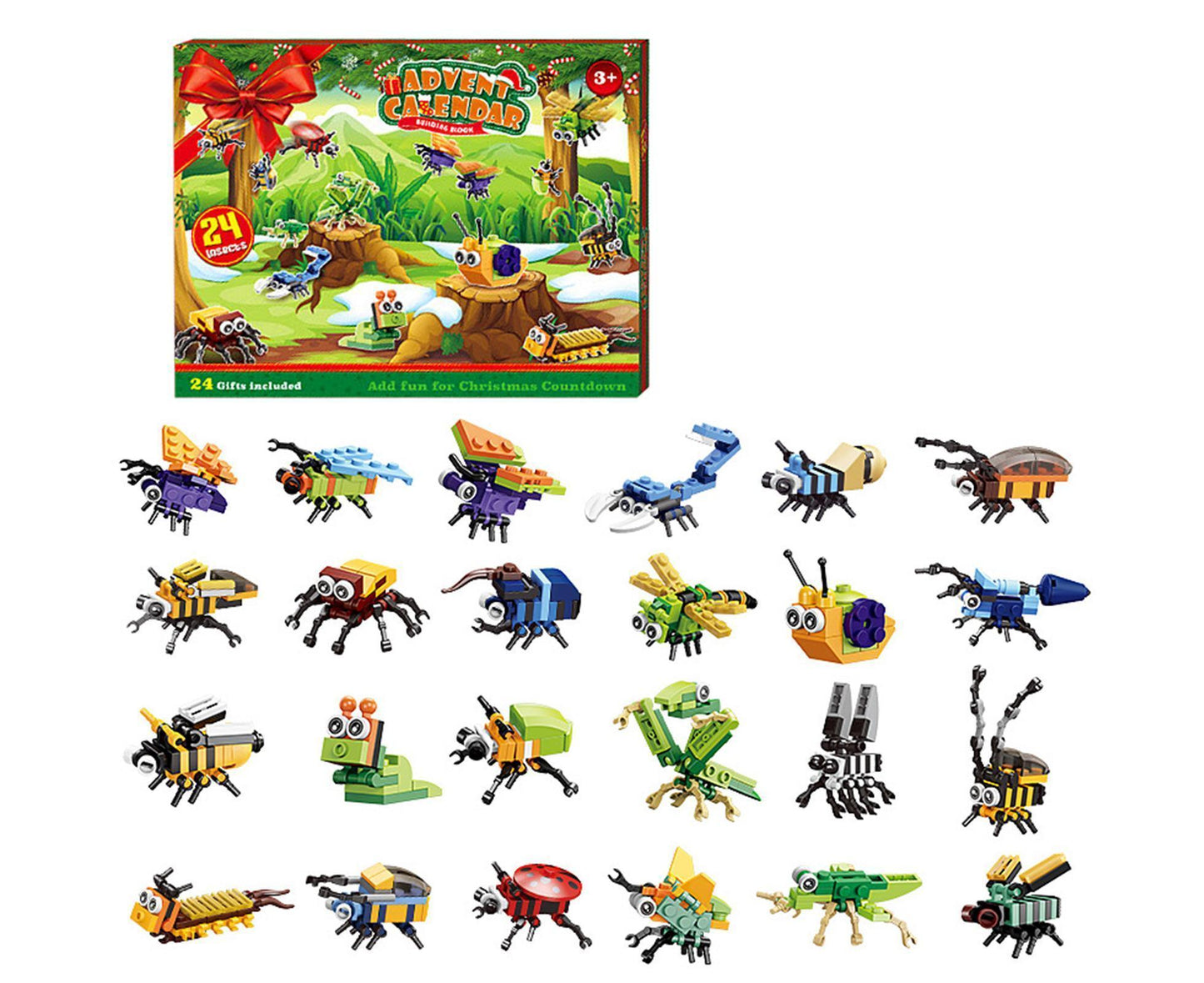 Christmas 24-piece Countdown Surprise Blind Box Insect Combination Boy and Girl's Assembly Small Particle Building Block Toys