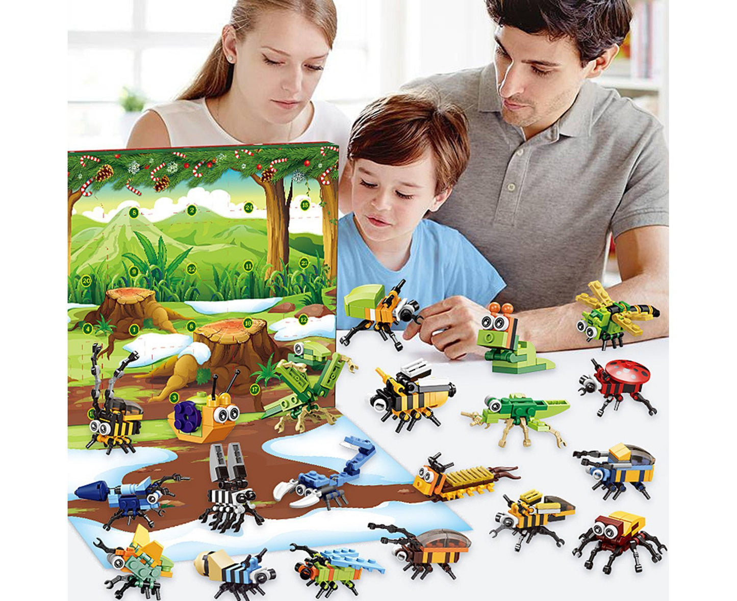 Christmas 24-piece Countdown Surprise Blind Box Insect Combination Boy and Girl's Assembly Small Particle Building Block Toys