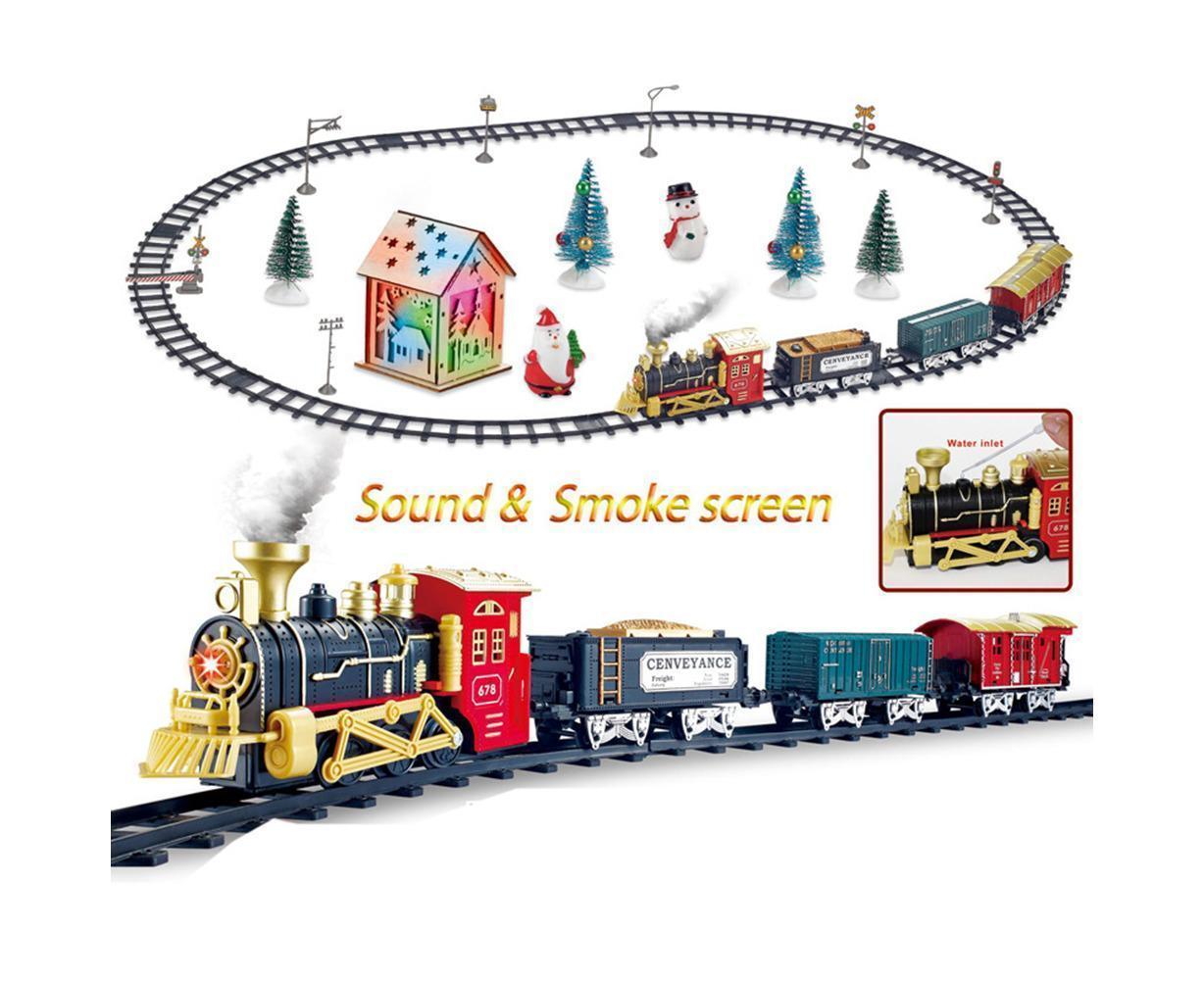 Christmas Train Set Electric Steam Locomotive Train with Lights Music Battery Operated Tracks Playset Christmas Gift for Boy and Girls
