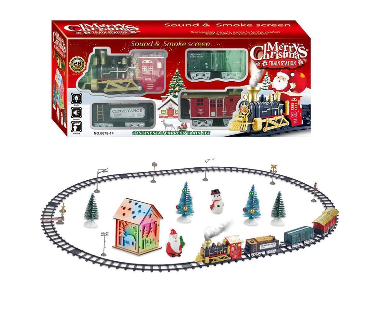 Christmas Train Set Electric Steam Locomotive Train with Lights Music Battery Operated Tracks Playset Christmas Gift for Boy and Girls
