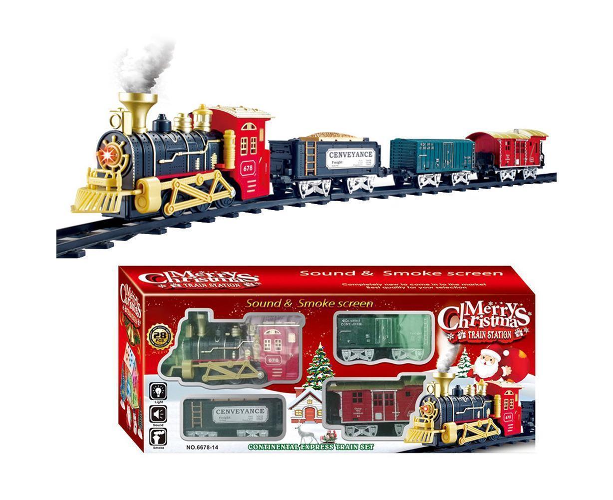 Christmas Train Set Electric Steam Locomotive Train with Lights Music Battery Operated Tracks Playset Christmas Gift for Boy and Girls
