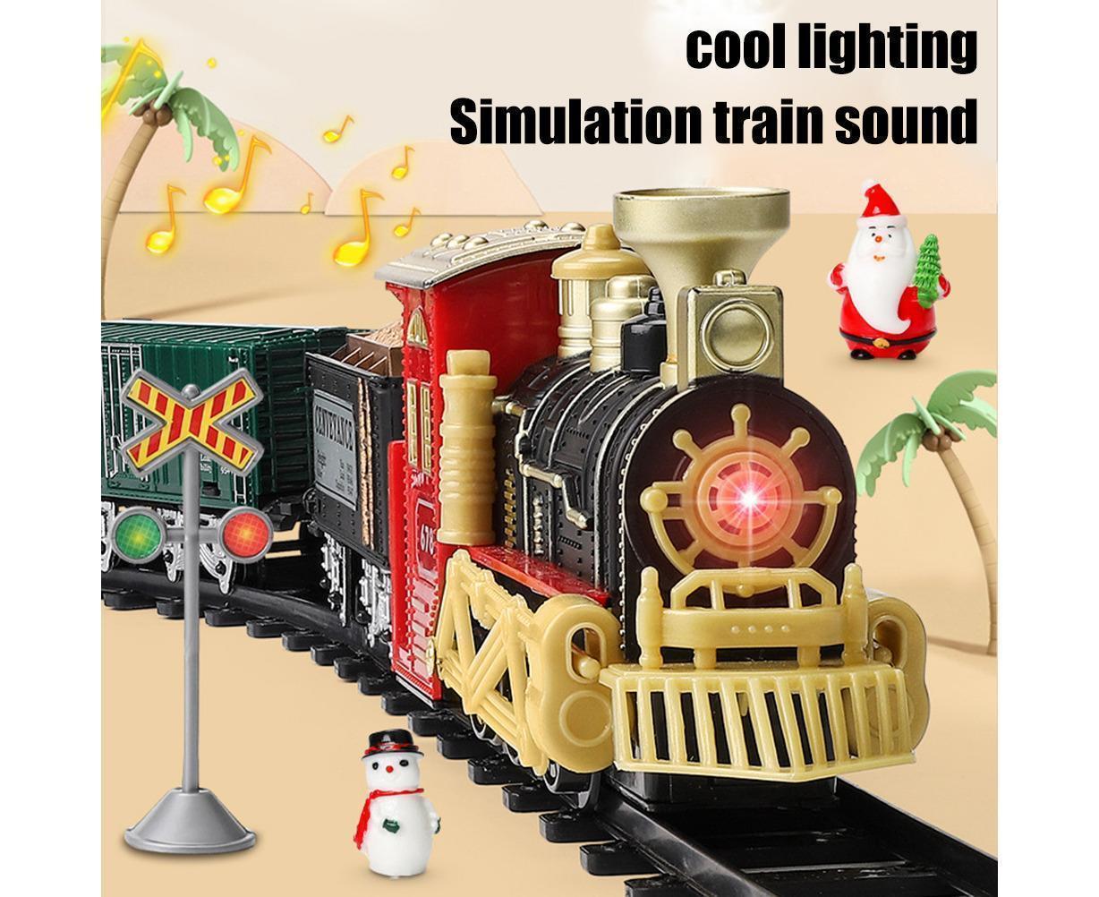 Christmas Train Set Electric Steam Locomotive Train with Lights Music Battery Operated Tracks Playset Christmas Gift for Boy and Girls