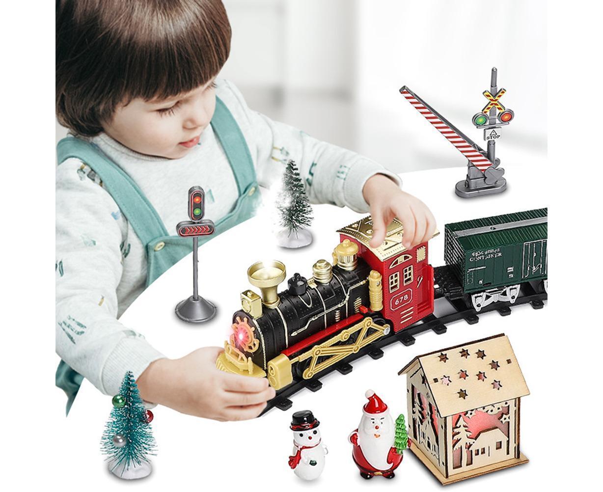 Christmas Train Set Electric Steam Locomotive Train with Lights Music Battery Operated Tracks Playset Christmas Gift for Boy and Girls