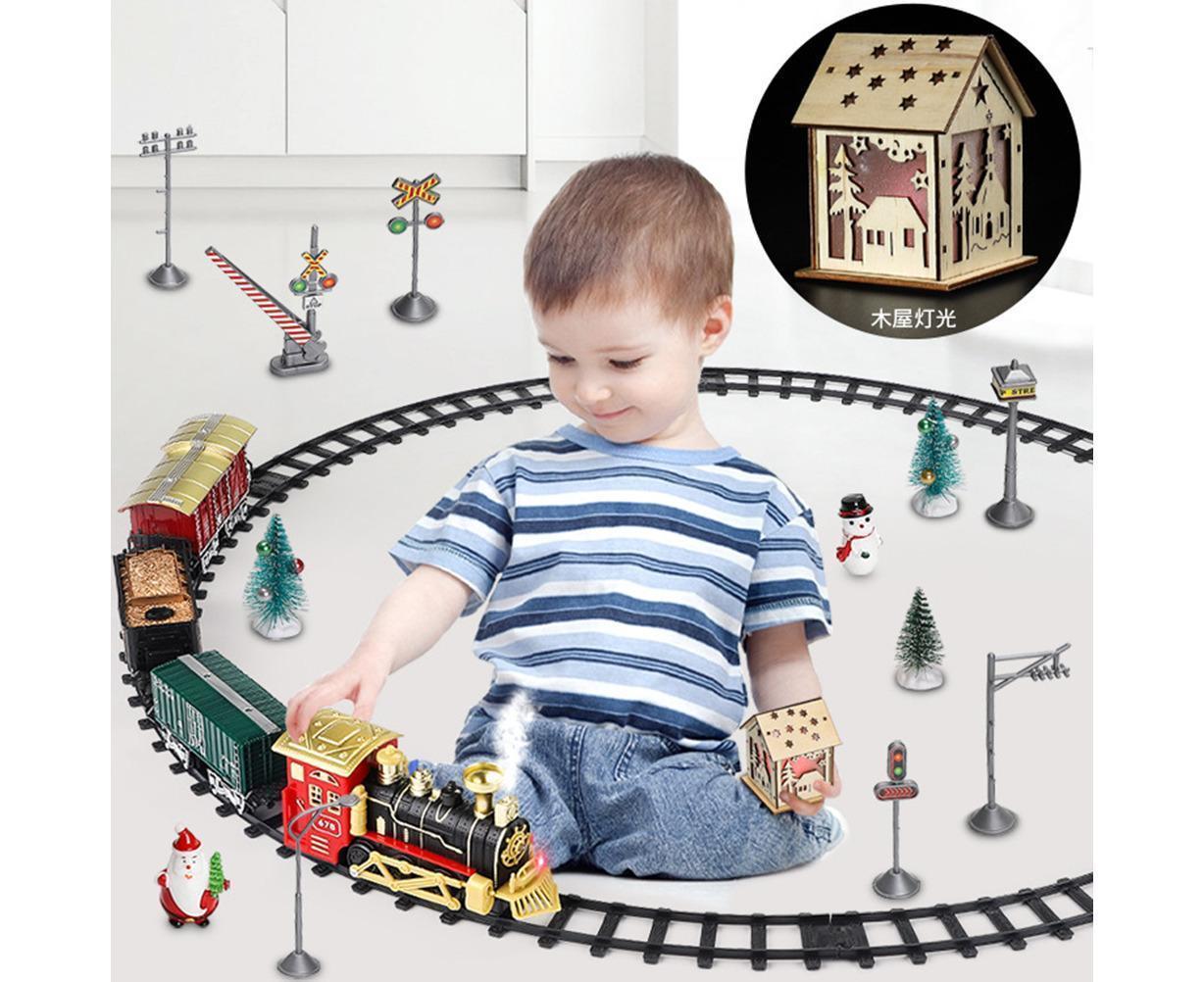 Christmas Train Set Electric Steam Locomotive Train with Lights Music Battery Operated Tracks Playset Christmas Gift for Boy and Girls