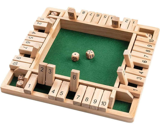 Wooden Board Game, 4 Players Shut The Box Dice Game Mathematics Traditional Pub Board Dice Game Travel board game