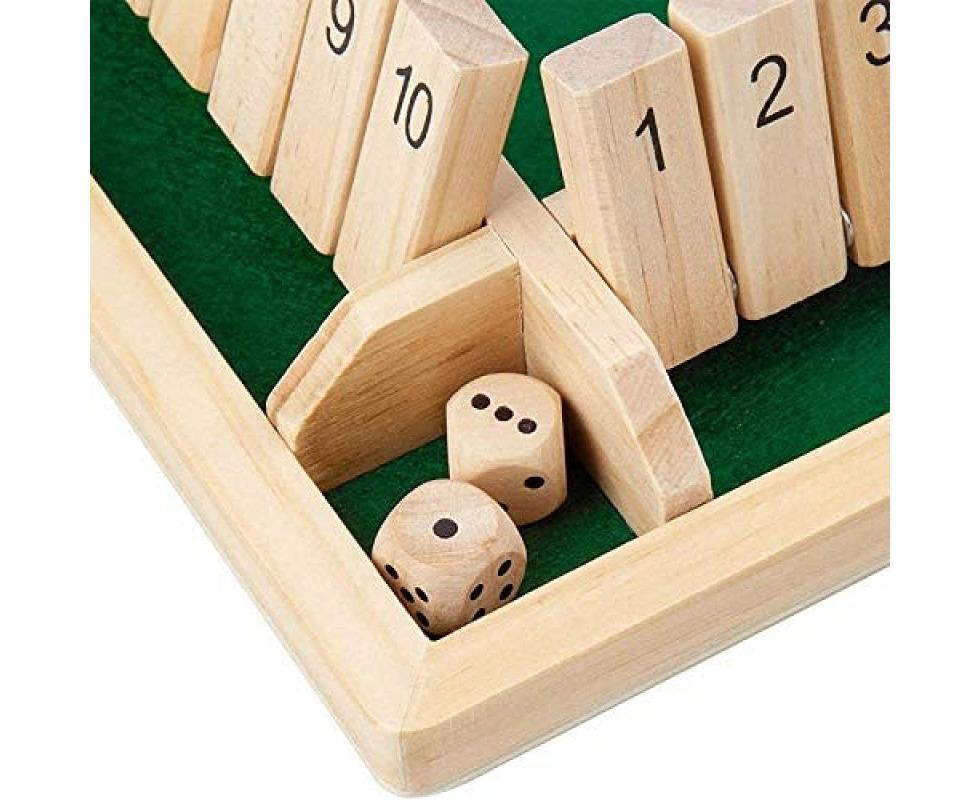Wooden Board Game, 4 Players Shut The Box Dice Game Mathematics Traditional Pub Board Dice Game Travel board game