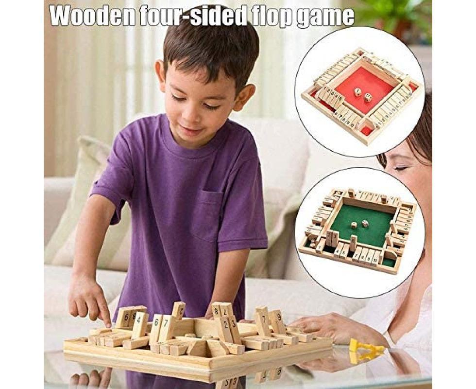 Wooden Board Game, 4 Players Shut The Box Dice Game Mathematics Traditional Pub Board Dice Game Travel board game