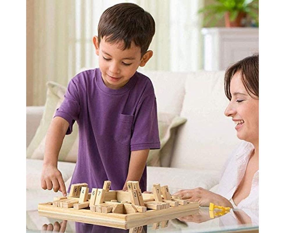 Wooden Board Game, 4 Players Shut The Box Dice Game Mathematics Traditional Pub Board Dice Game Travel board game