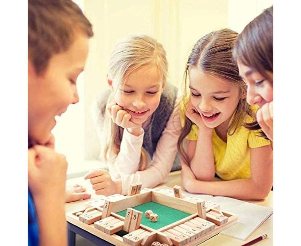 Wooden Board Game, 4 Players Shut The Box Dice Game Mathematics Traditional Pub Board Dice Game Travel board game