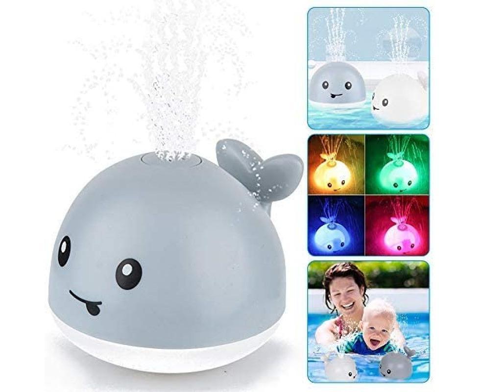 1-6 Year bath toy water toy,whale spray induction floating bath toy with light and music, pool water spray toy