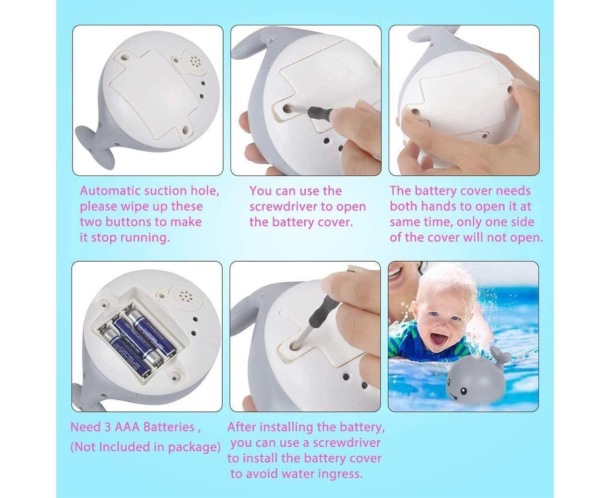 1-6 Year bath toy water toy,whale spray induction floating bath toy with light and music, pool water spray toy