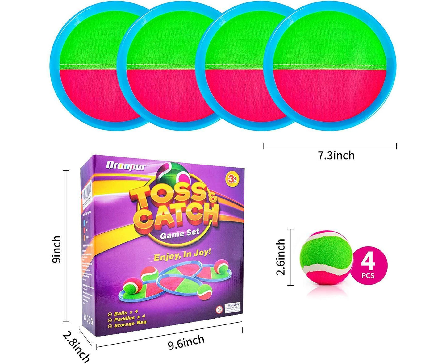 Toys Toss and Catch Game Set, Ball Sports Games with Paddles Balls and Storage Bag, Cotton ball toys