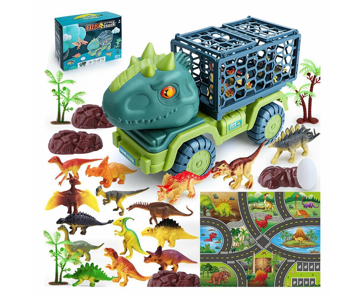 Dinosaur Truck Toys Set Car Toy with 15 Dino Figures Play Set Teenager Gift