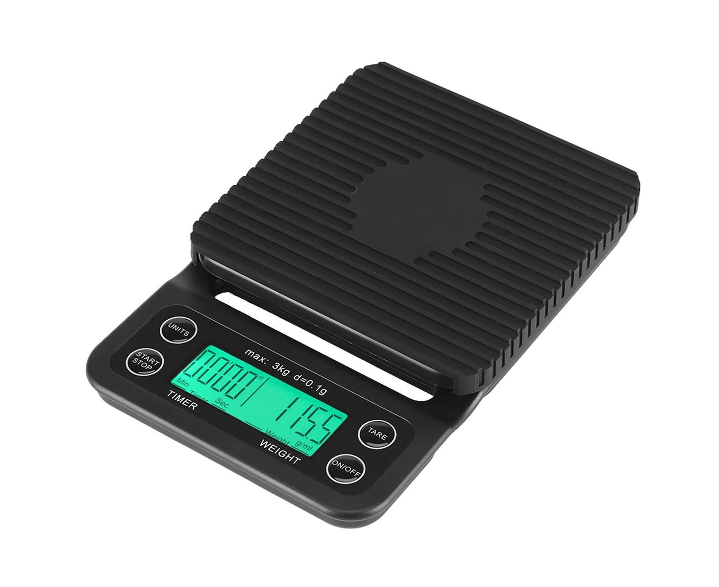 3KG/0.1g Electronic Digital Kitchen Food Scale Drip Coffee Weighing with Timer(Green Backlight)