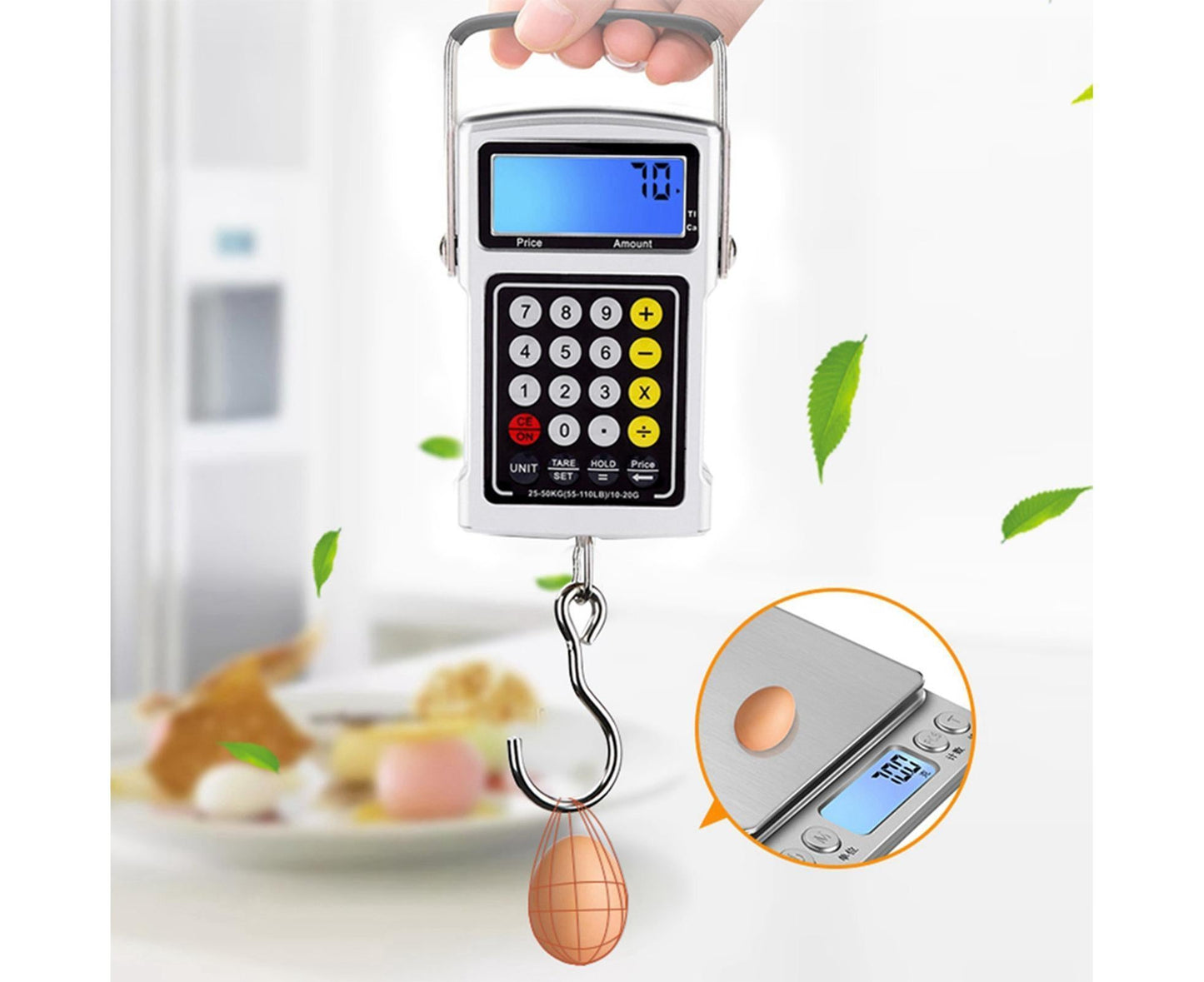 Electronic Fish Hook Scale 50Kg Luggage Weighing 7 in 1 Digital Hanging Scales