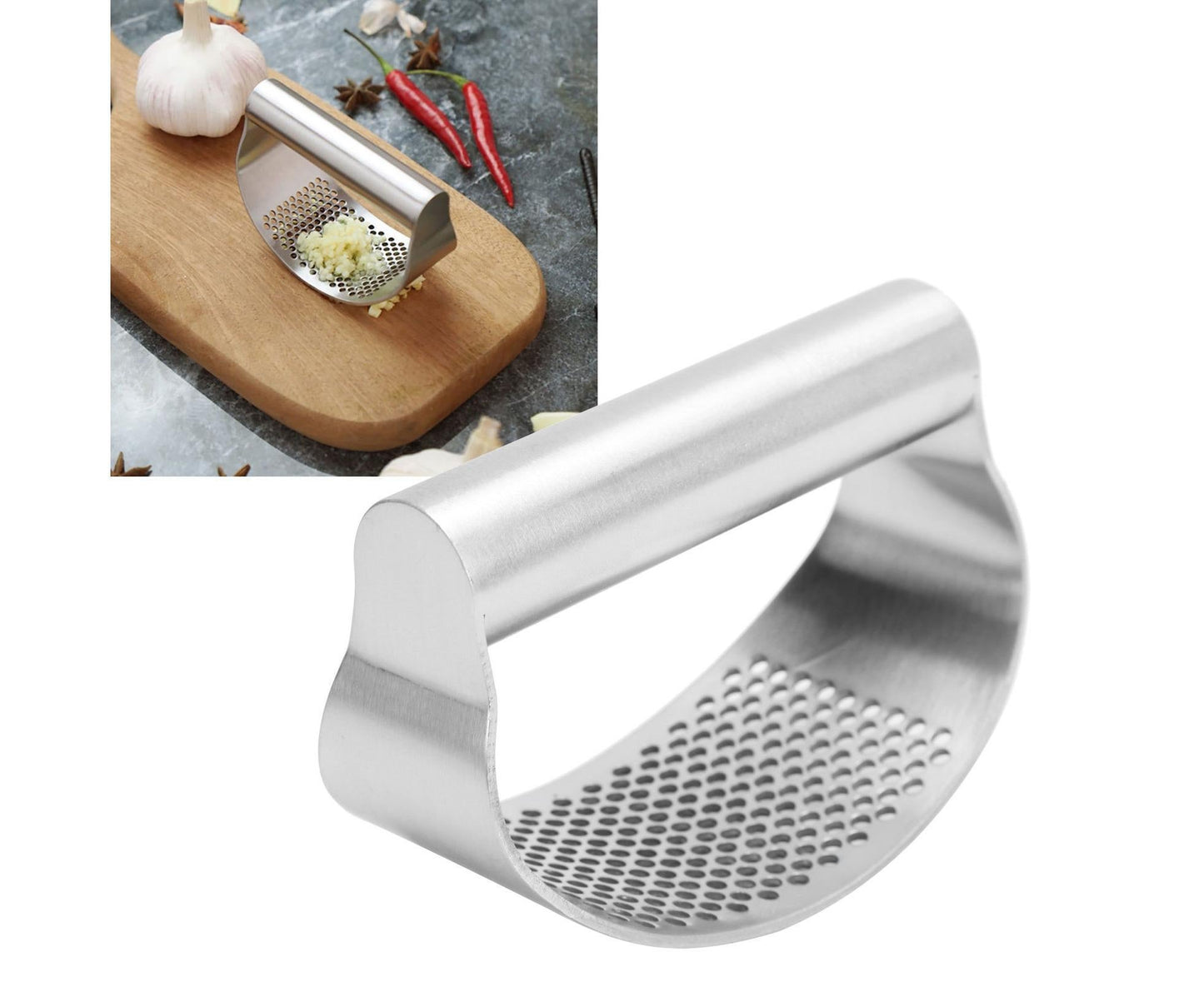 Manual Garlic Press Masher Crusher Squeezer with Brush Peeler Kit Kitchen Gadget Set